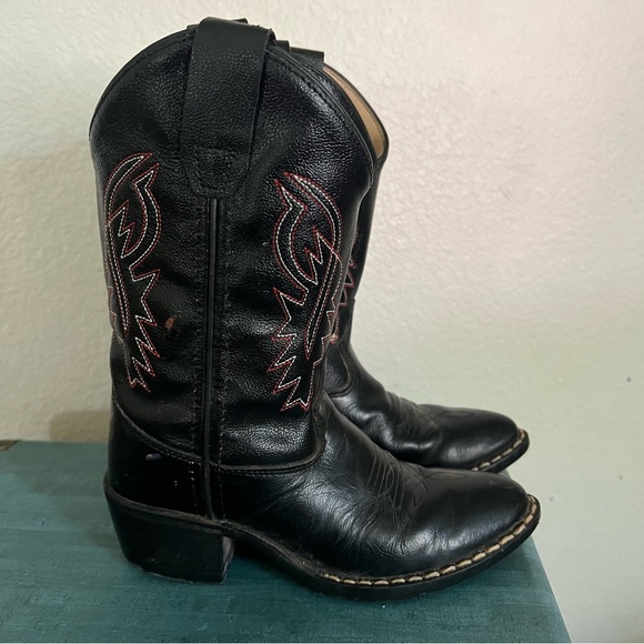 Old West Kids Boots Unisex-Child J Toe Western Black Leather pointed Boot Sz 12D - Picture 1 of 16